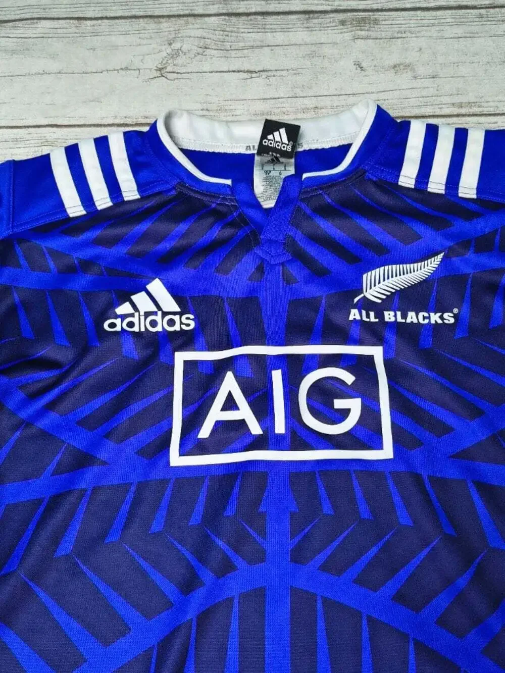 Adidas New Zealand All Blacks Rugby Training Jersey Blue Graphic Mens Small AIG